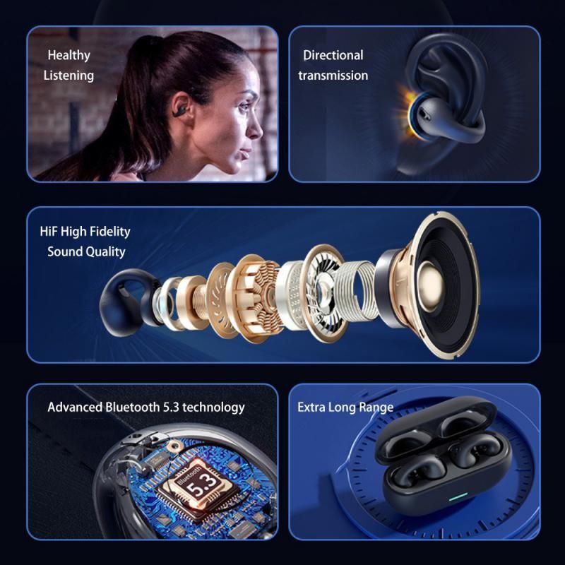 Clip-on black Bluetooth headphones bone conduction headphones