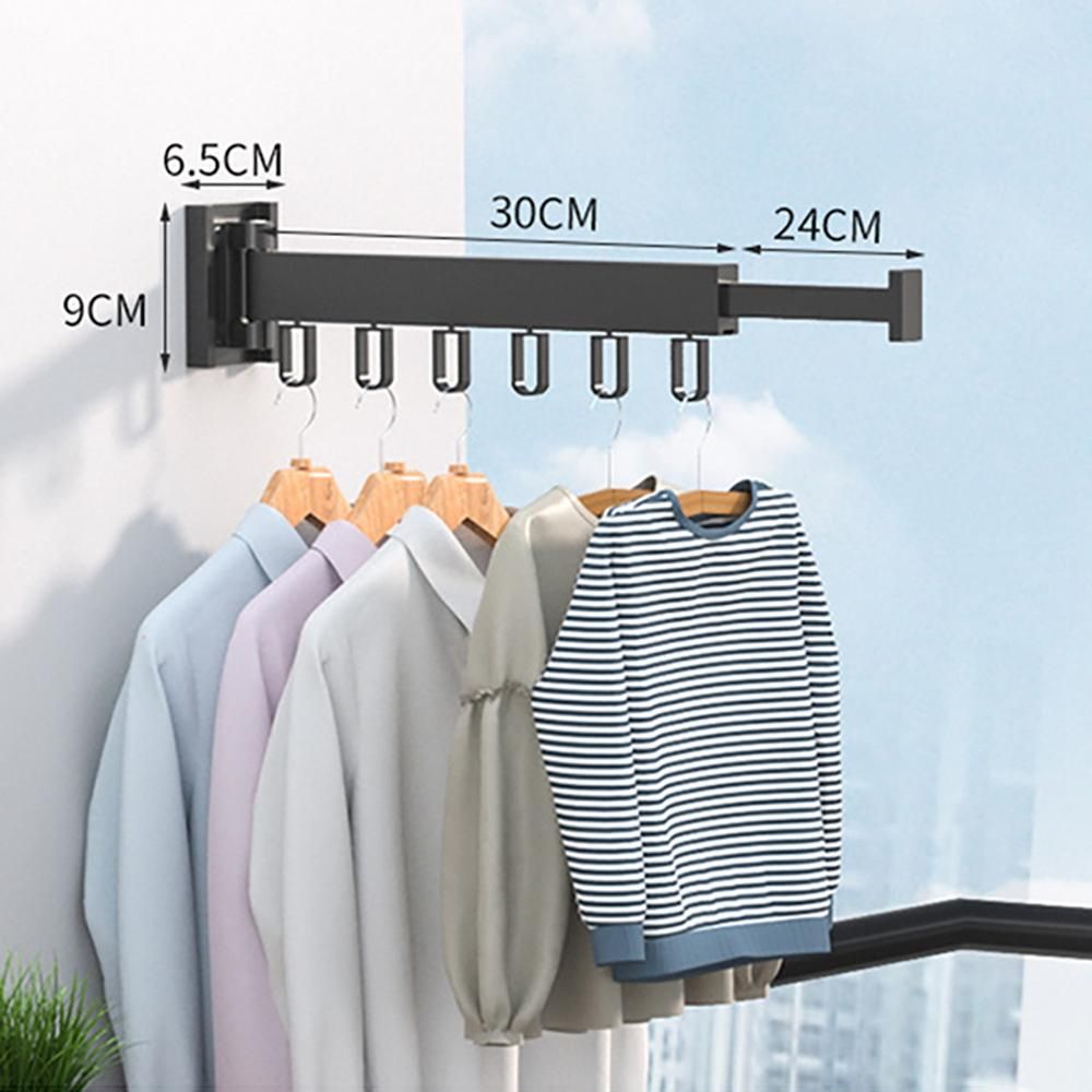 Folding Clothes Hanger Wall Mount Retractable Cloth Drying
