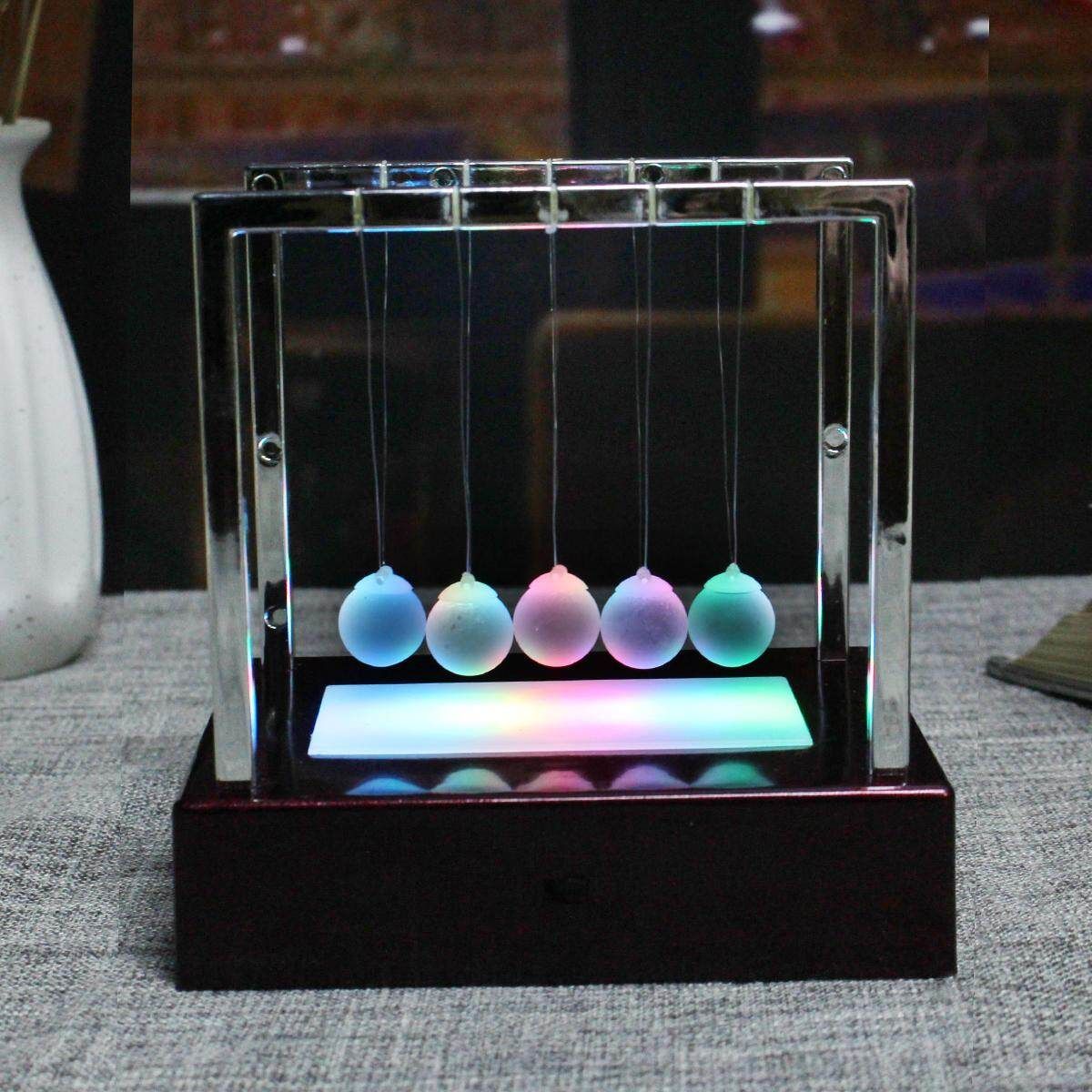 AU LED Illuminated Light Up Newtons Cradle Desk Science Balance Ball Gift Decor 12*12*9cm Trumpet