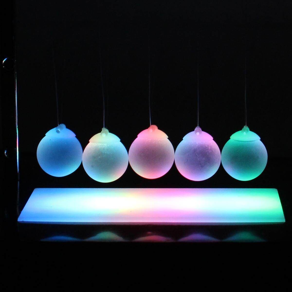 AU LED Illuminated Light Up Newtons Cradle Desk Science Balance Ball Gift Decor 12*12*9cm Trumpet