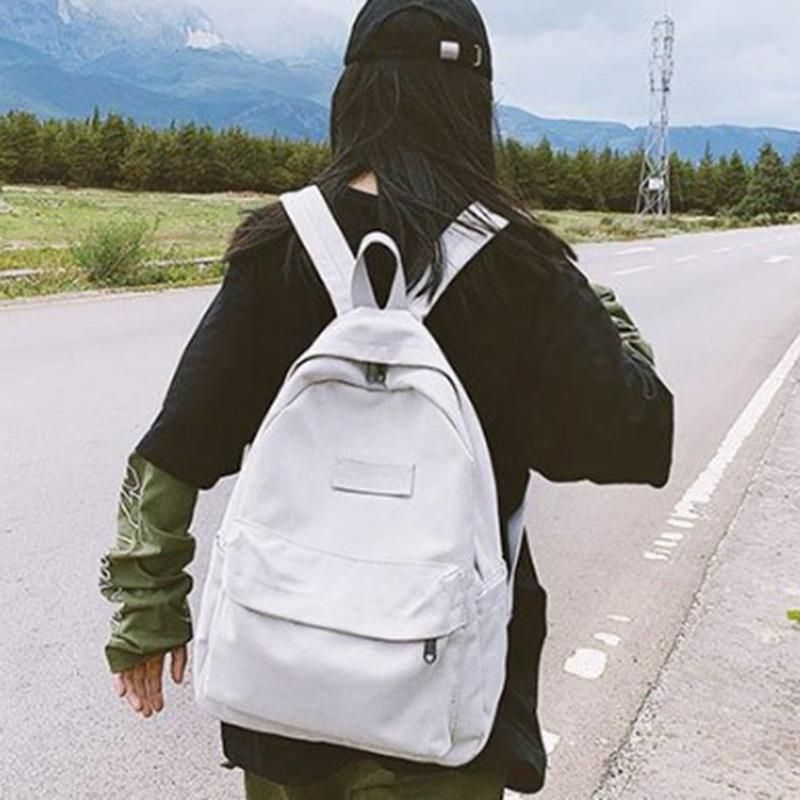 Canvas Women Backpack Casual School Travel Backpack White