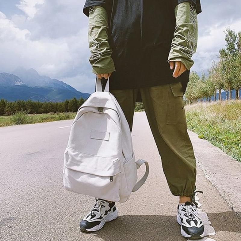Canvas Women Backpack Casual School Travel Backpack White