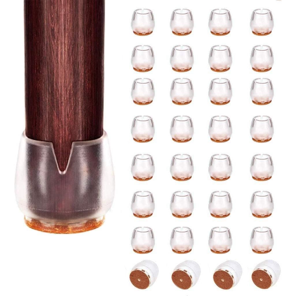Chair Leg Floor Protectors 32Pcs Transparent Clear Silicone Chair Leg Caps Furniture Sliders for Hardwood Floors