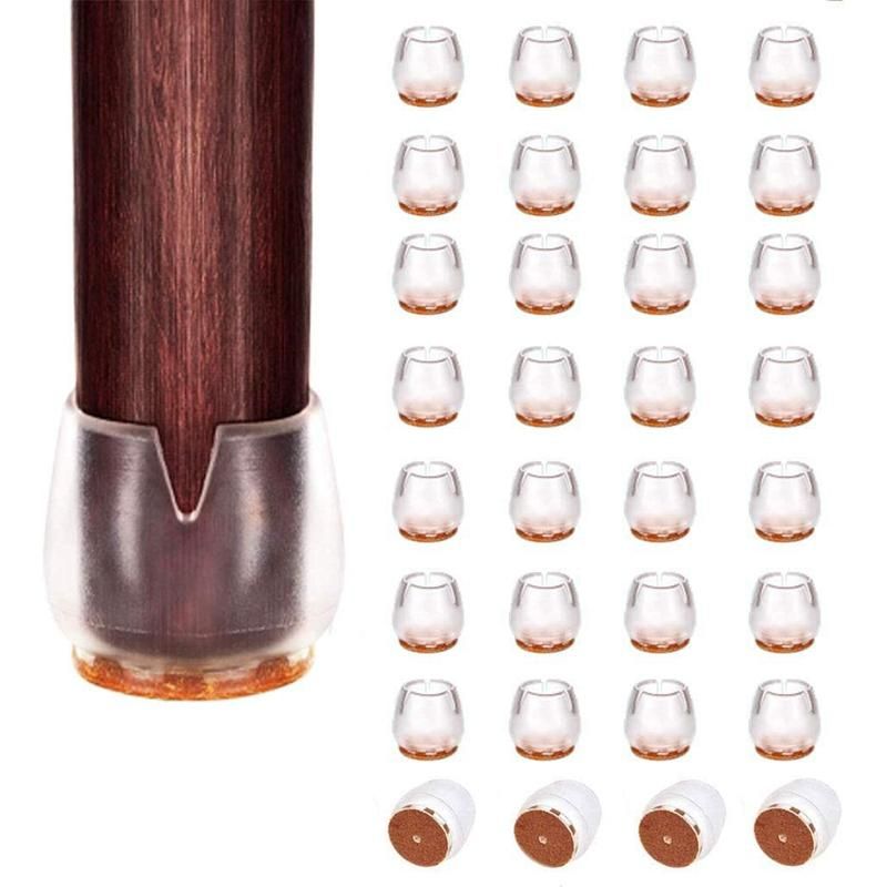 Chair Leg Floor Protectors 32Pcs Transparent Clear Silicone Chair Leg Caps Furniture Sliders for Hardwood Floors
