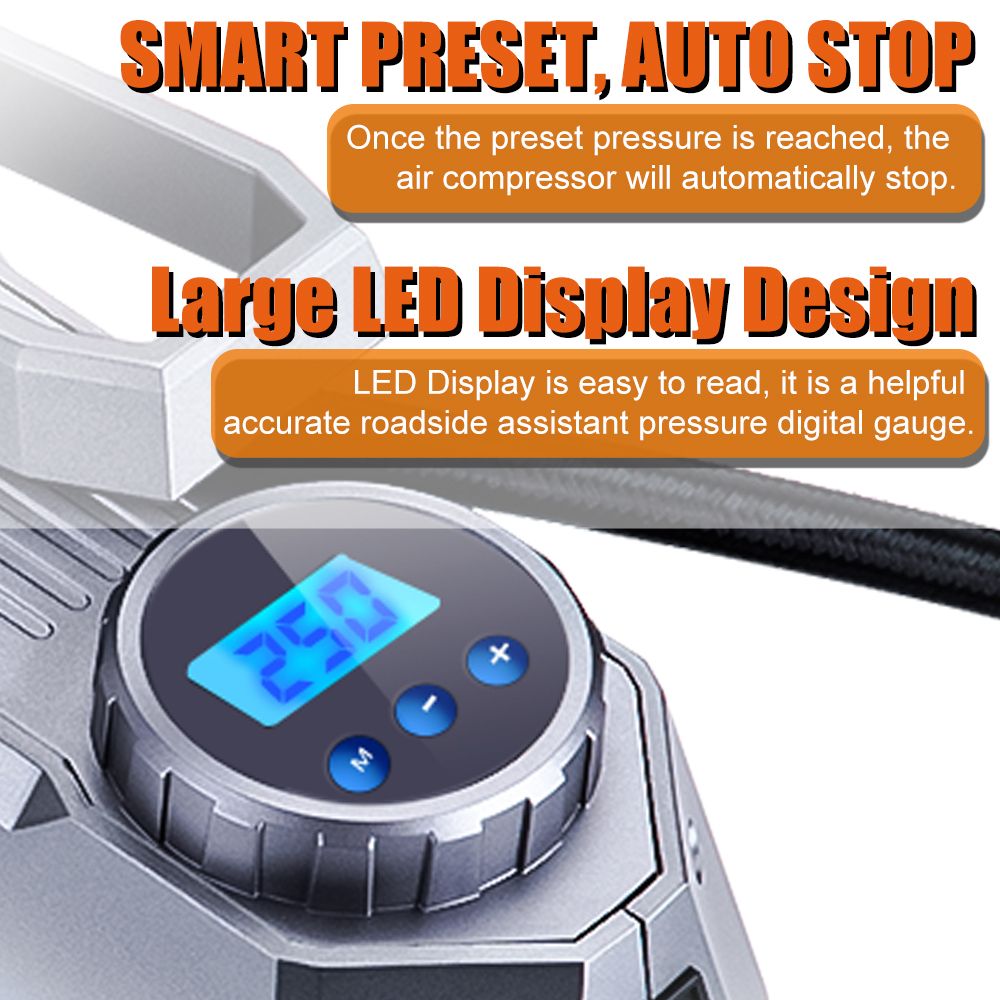 DC 12V Car Air Pump Electrical Portable Tire Inflatable Pump Mini Auto Compressor For Car Motorcycle Tyre Digital With LED Light