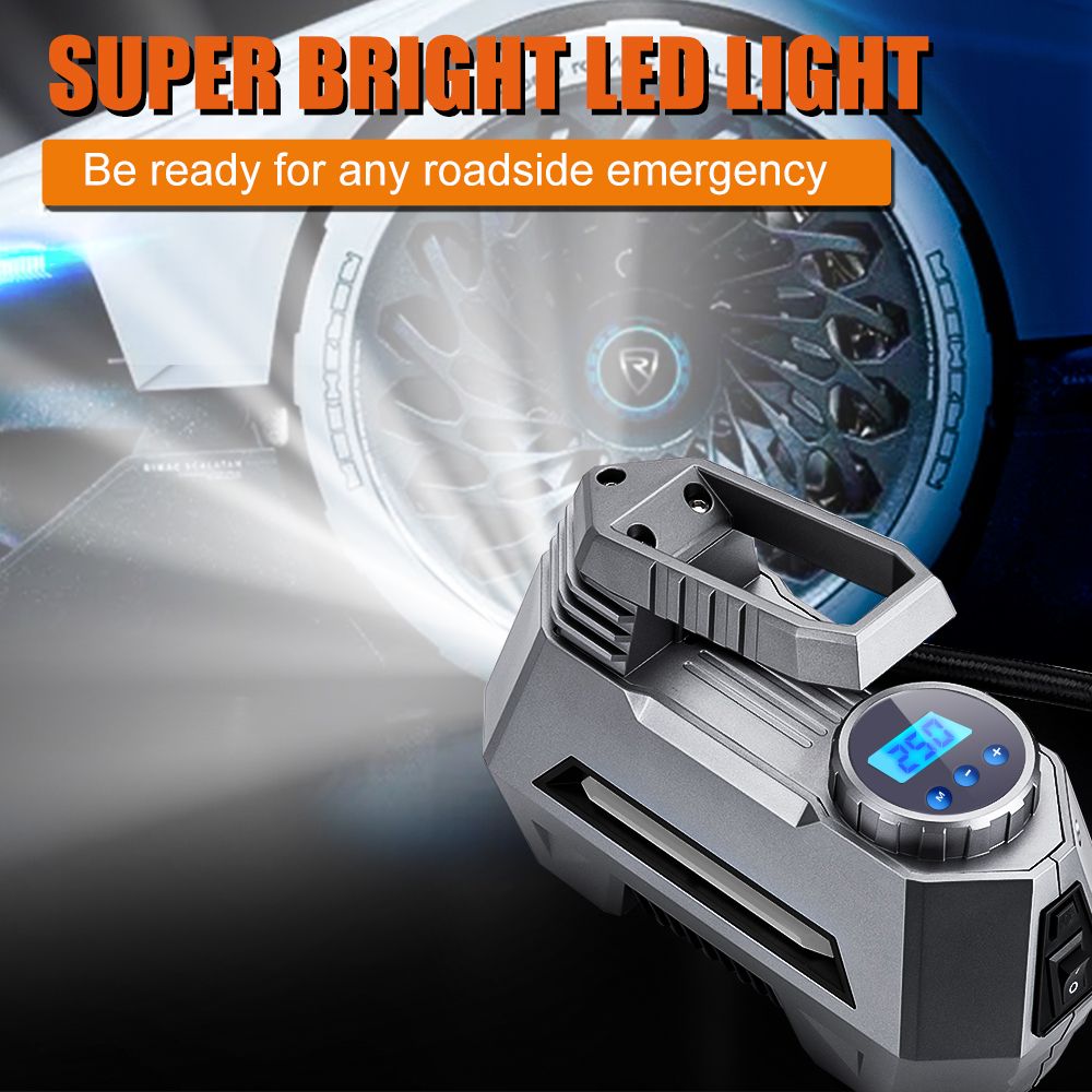 DC 12V Car Air Pump Electrical Portable Tire Inflatable Pump Mini Auto Compressor For Car Motorcycle Tyre Digital With LED Light