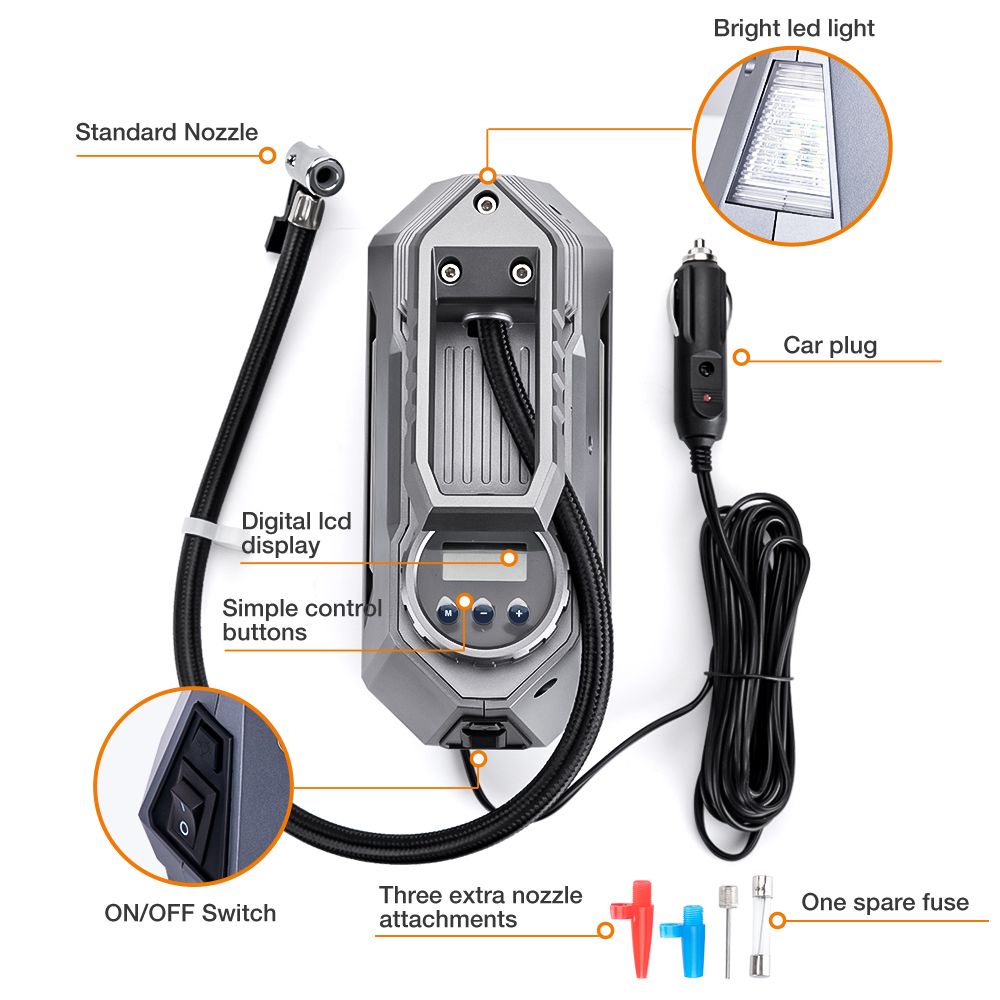 DC 12V Car Air Pump Electrical Portable Tire Inflatable Pump Mini Auto Compressor For Car Motorcycle Tyre Digital With LED Light