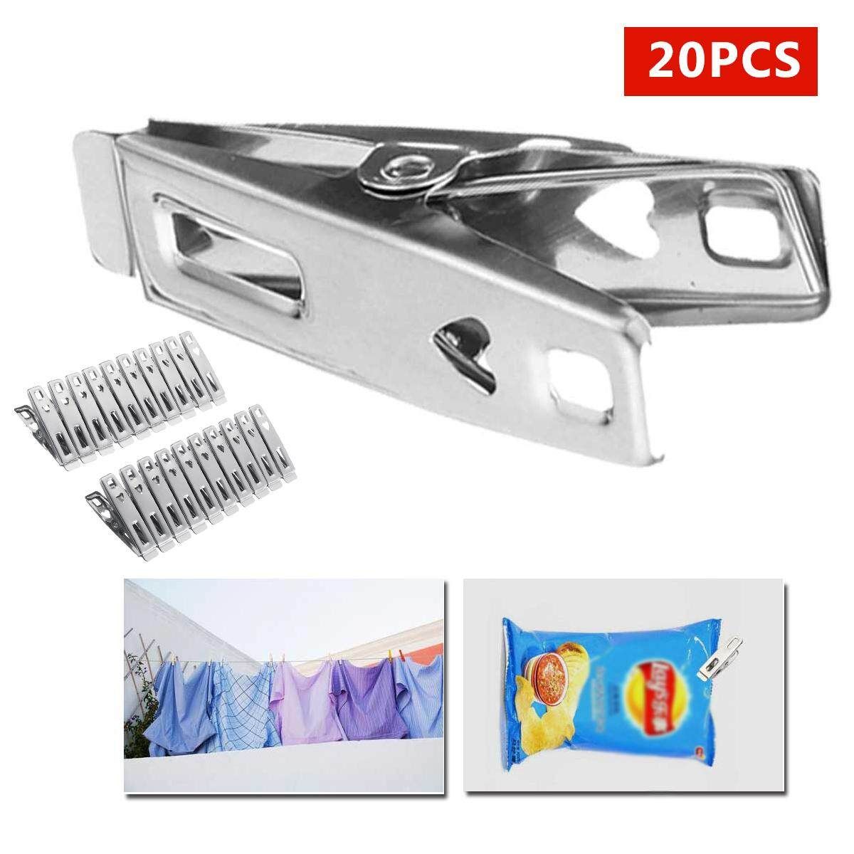 20Pcs Stainless Steel Metal Clothes Pegs Hanging Pins Clips Laundry Waterproof Clamps Underwear Sock Drying Rack