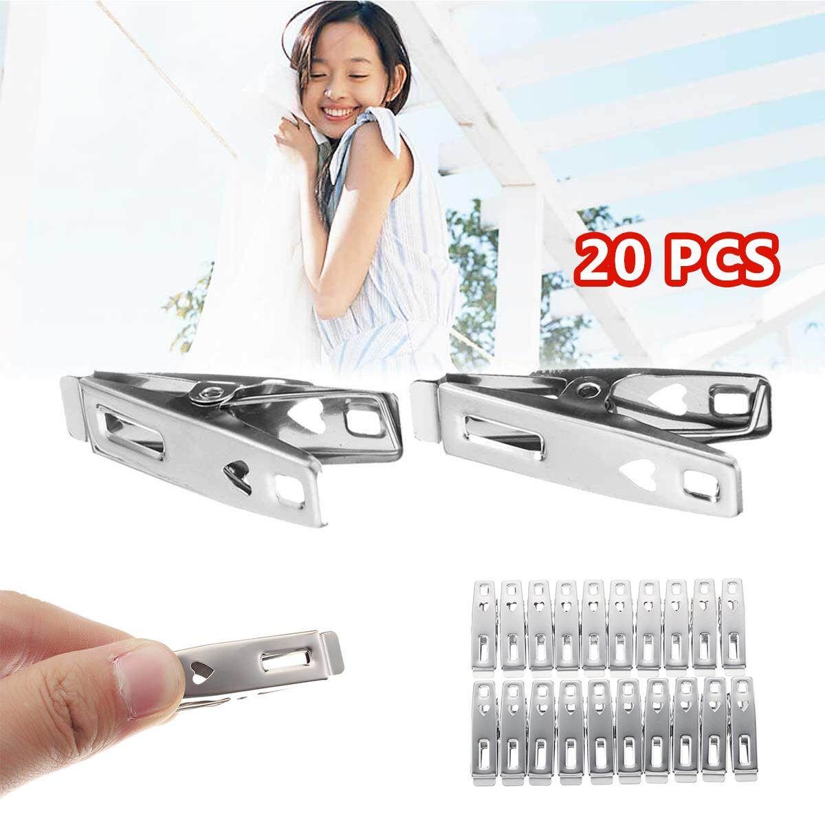 20Pcs Stainless Steel Metal Clothes Pegs Hanging Pins Clips Laundry Waterproof Clamps Underwear Sock Drying Rack