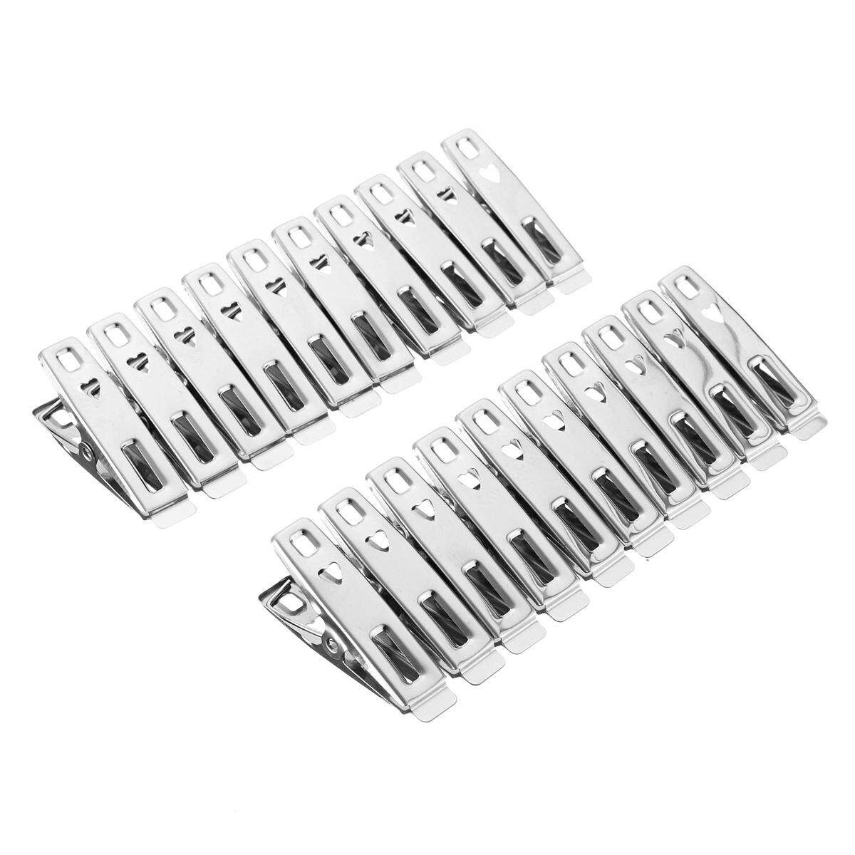 20Pcs Stainless Steel Metal Clothes Pegs Hanging Pins Clips Laundry Waterproof Clamps Underwear Sock Drying Rack