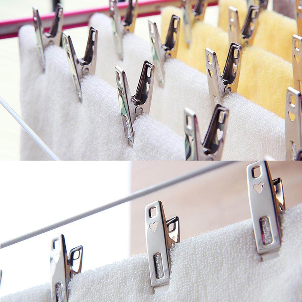 20Pcs Stainless Steel Metal Clothes Pegs Hanging Pins Clips Laundry Waterproof Clamps Underwear Sock Drying Rack