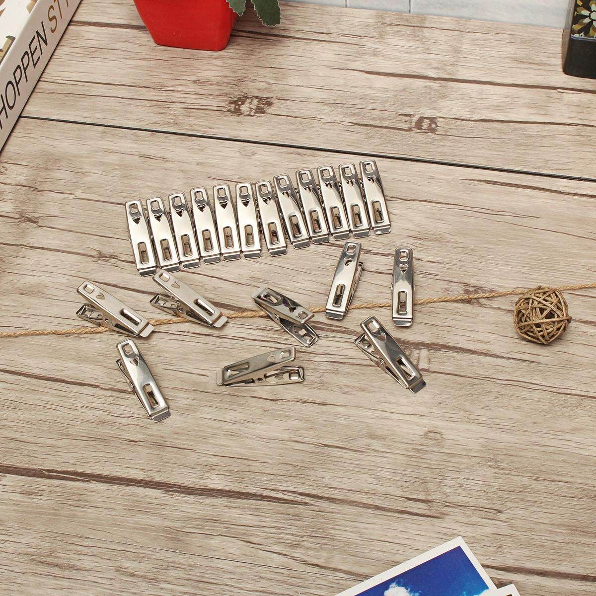 20Pcs Stainless Steel Metal Clothes Pegs Hanging Pins Clips Laundry Waterproof Clamps Underwear Sock Drying Rack