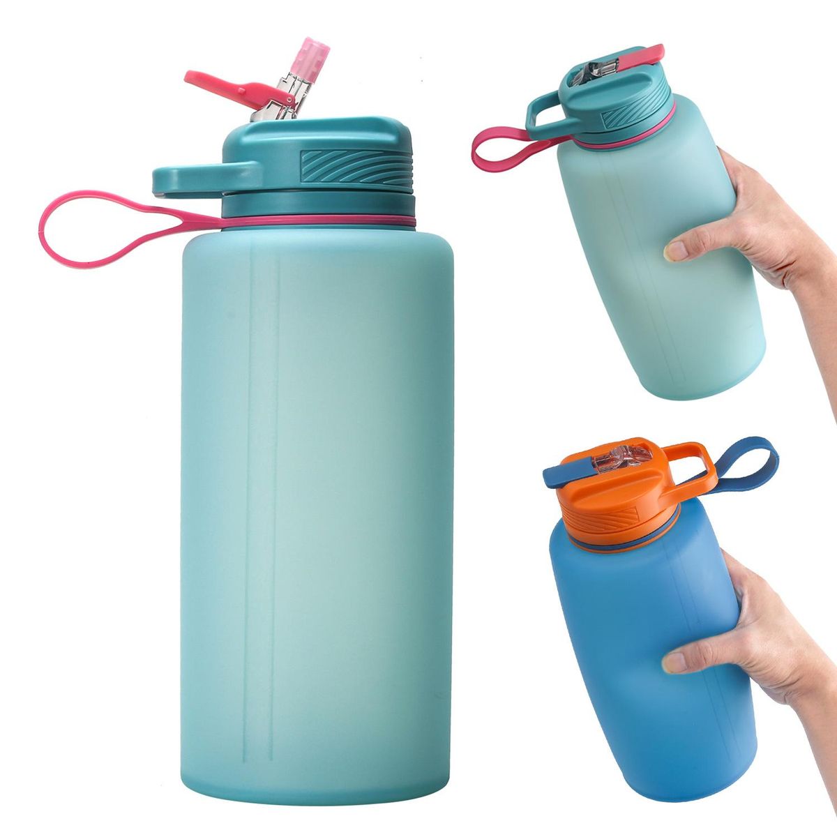 New 2.2L Silicone Water Bottle Straw Drinking Bottle Sports Water Bottle Travel
