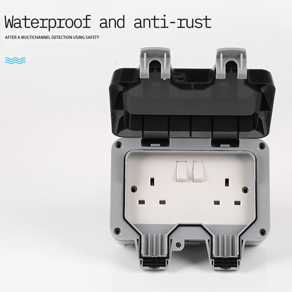 IP66 Weatherproof Waterproof Outdoor Wall Power Socket 16A Double Electrical Sockets Grounded AC 110-220V