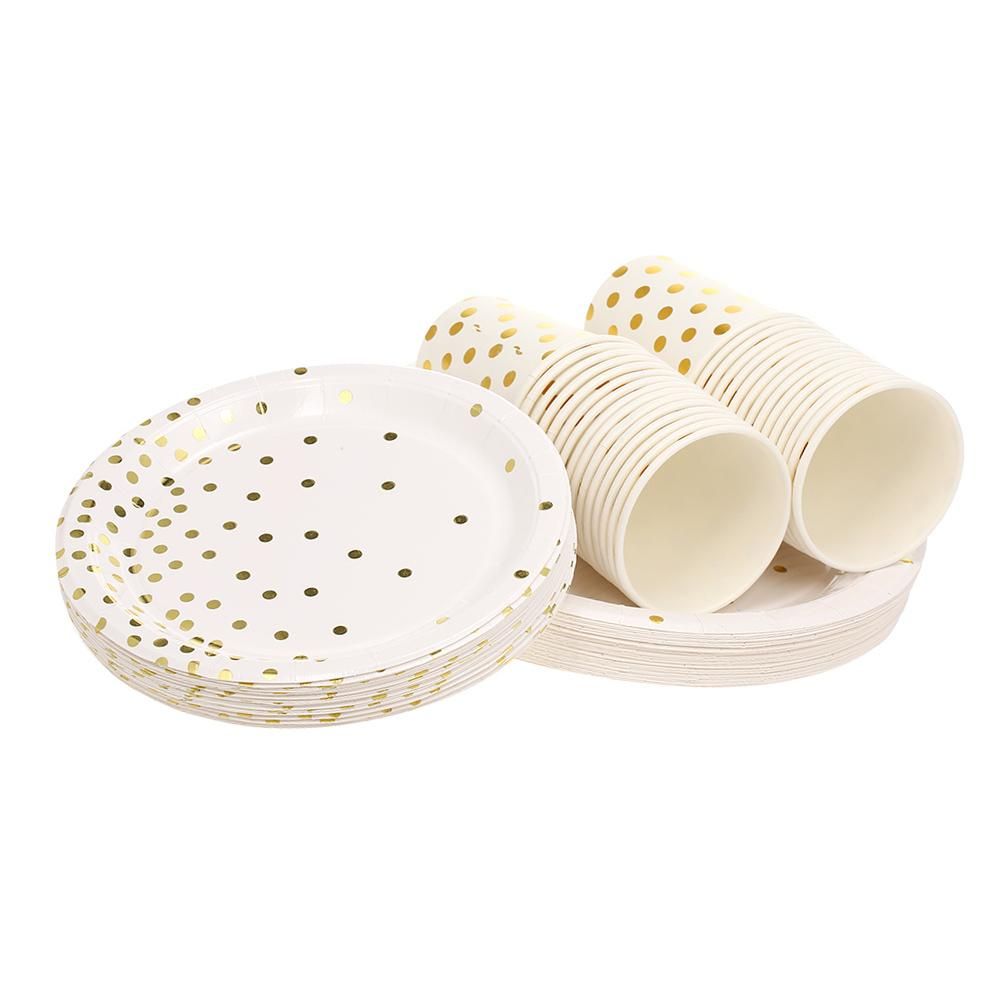 60pcs 9oz Paper Cups + 60pcs 7inch Dessert Plates + 60pcs 9inch Plate Sets