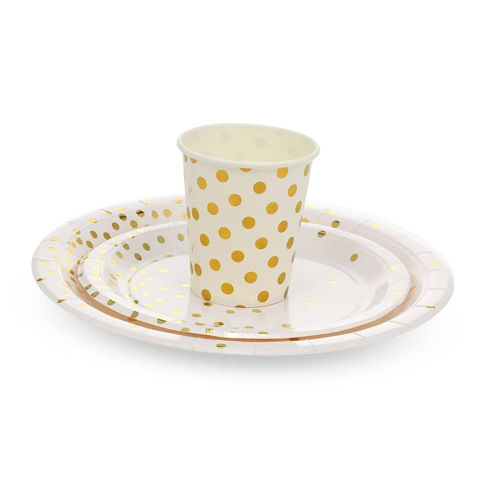 60pcs 9oz Paper Cups + 60pcs 7inch Dessert Plates + 60pcs 9inch Plate Sets