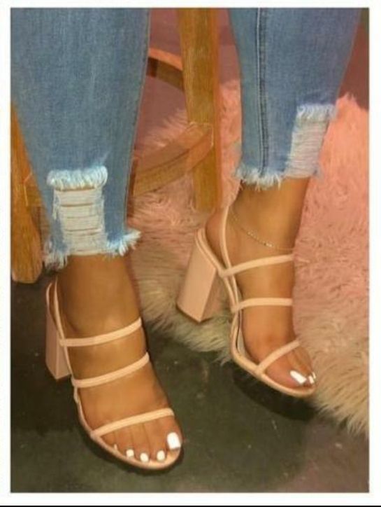 Ladies Lovely Block Heeled Sandal Nude