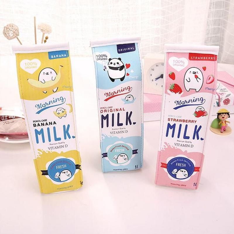 New Creative Simulation Of Milk Cartoon Pencil Case Cute PU Pen Bag Stationery Pouch for Student School Supplies red