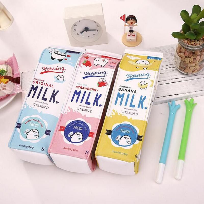 New Creative Simulation Of Milk Cartoon Pencil Case Cute PU Pen Bag Stationery Pouch for Student School Supplies red