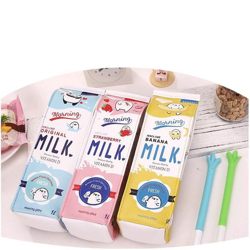 New Creative Simulation Of Milk Cartoon Pencil Case Cute PU Pen Bag Stationery Pouch for Student School Supplies red