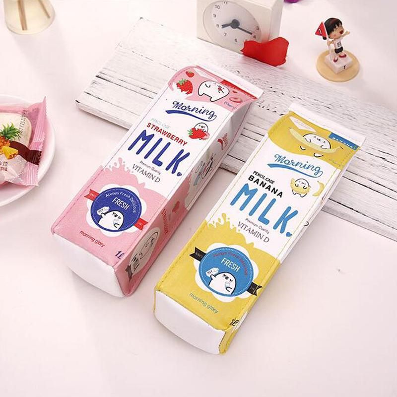 New Creative Simulation Of Milk Cartoon Pencil Case Cute PU Pen Bag Stationery Pouch for Student School Supplies red