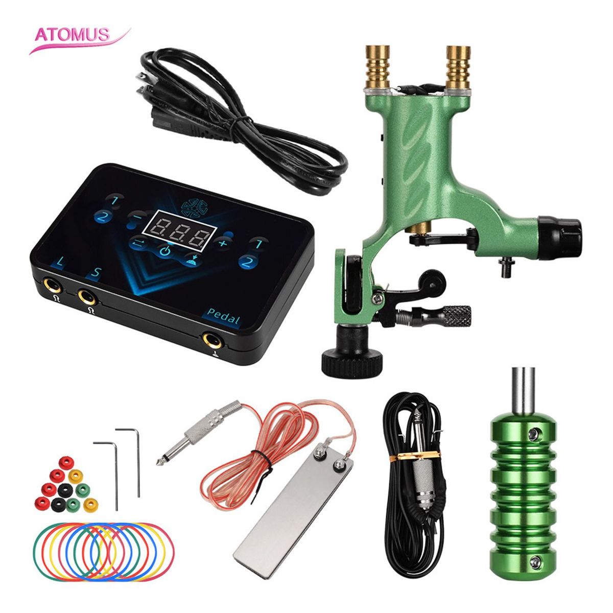 Tattoo Machine Kit Rotary Tattoo Machine Power Supply with Foot Pedal Handle for Tattoo Artist Beginner Tattoo Training Set