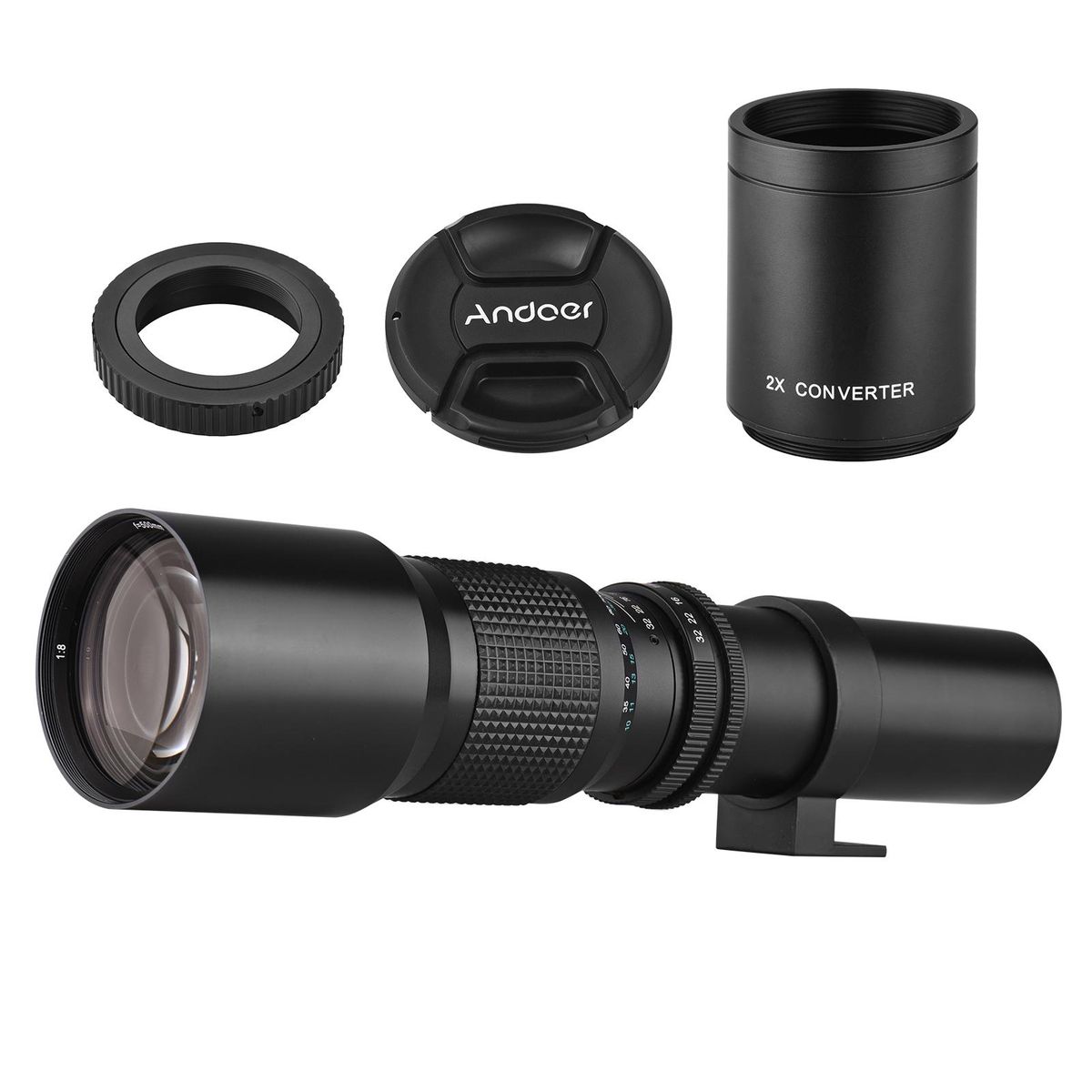 Andoer 500mm/ 1000mm f/8 Manual Focus Camera High Power Telephoto Lens with 2X Converter Lens Cover Lens Protector Carrying Bag for Scenery Photography Stage Shooting Sport Event Photography Replacement for Canon EOS 80D EOS 