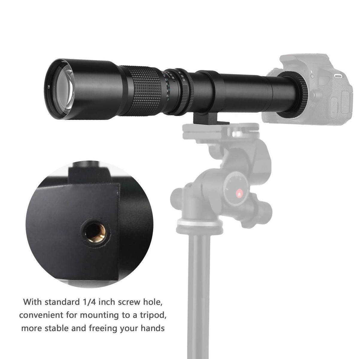Andoer 500mm/ 1000mm f/8 Manual Focus Camera High Power Telephoto Lens with 2X Converter Lens Cover Lens Protector Carrying Bag for Scenery Photography Stage Shooting Sport Event Photography Replacement for Canon EOS 80D EOS 