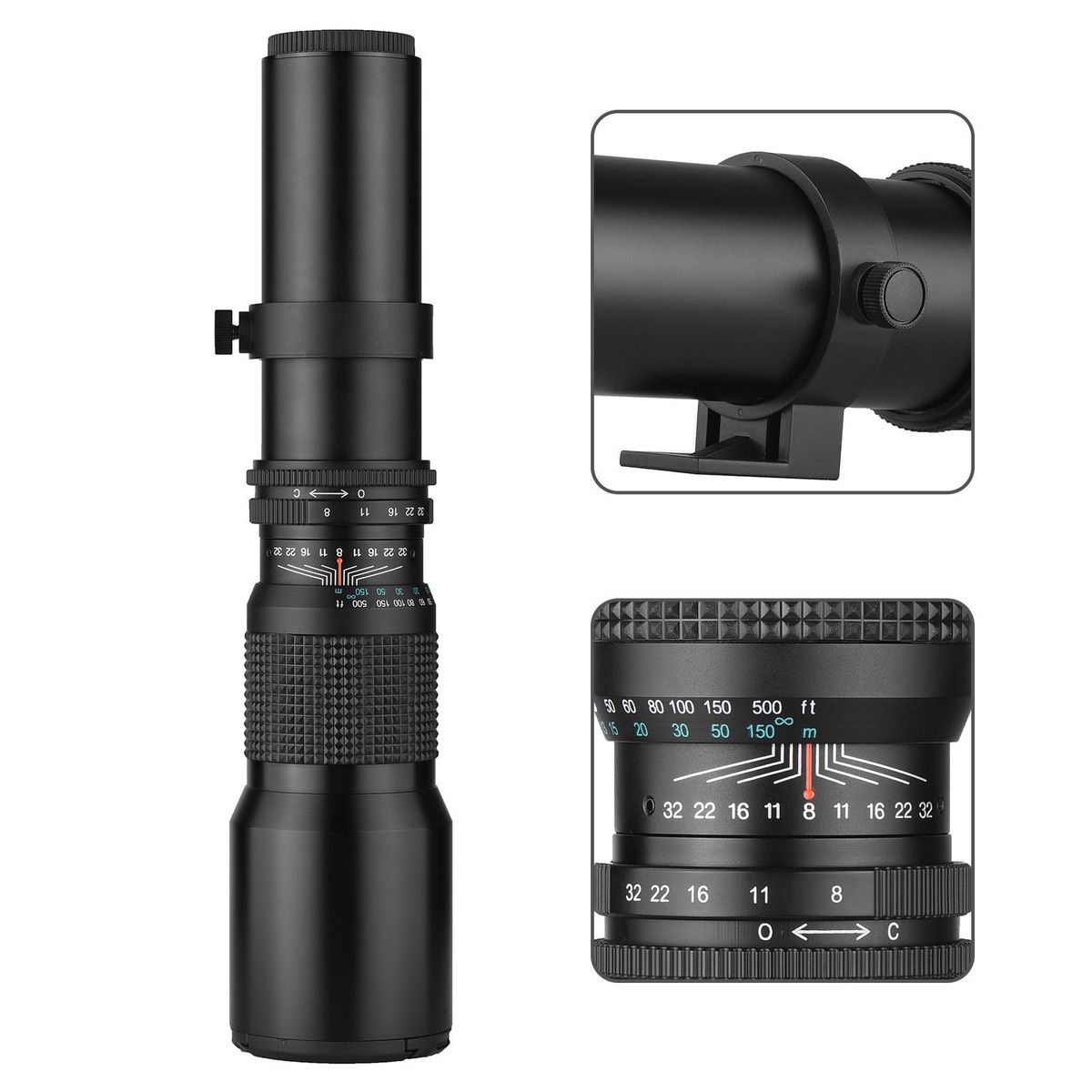 Andoer 500mm/ 1000mm f/8 Manual Focus Camera High Power Telephoto Lens with 2X Converter Lens Cover Lens Protector Carrying Bag for Scenery Photography Stage Shooting Sport Event Photography Replacement for Canon EOS 80D EOS 