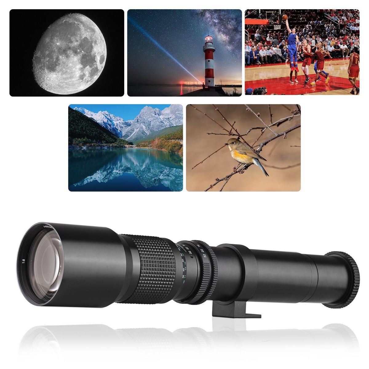Andoer 500mm/ 1000mm f/8 Manual Focus Camera High Power Telephoto Lens with 2X Converter Lens Cover Lens Protector Carrying Bag for Scenery Photography Stage Shooting Sport Event Photography Replacement for Canon EOS 80D EOS 