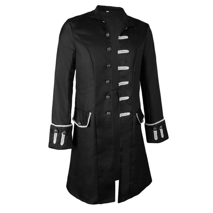 Stylish Retro Men's Gothic Jacket Knee-length Frock Coat XL Black