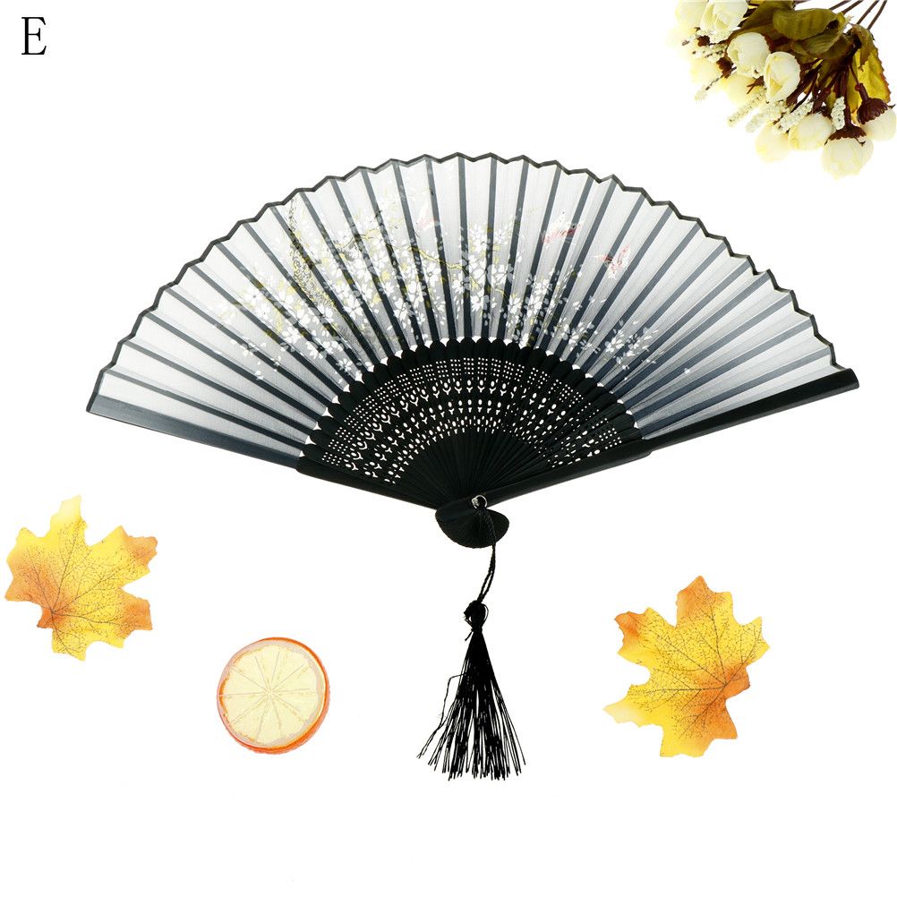 Hand Fans Silk Fan 1PCS Carved Hand Party Decor Women Flower Dancing Hand Vintage Spun Folding Chinese Printing Fan Hollow