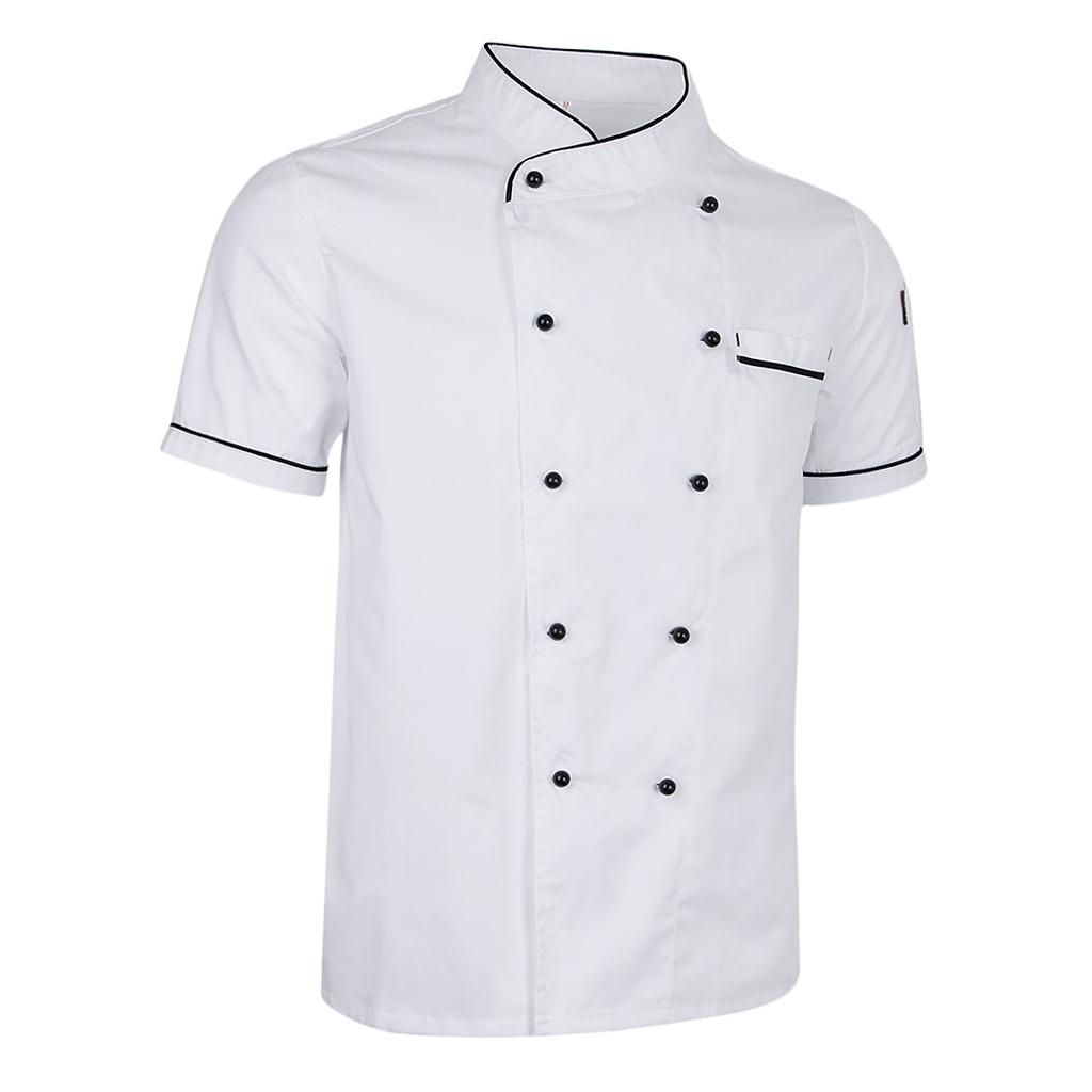 Black White Unisex Chef Jacket Coat Hotel Kitchen Uniform L White