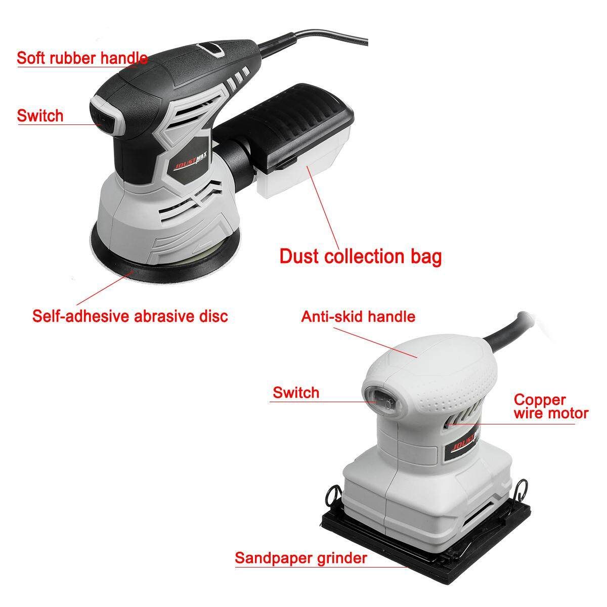 250W 125mm (5") Electric Palm Sander Random Orbital Belt Sander Sanding Tool DIY White