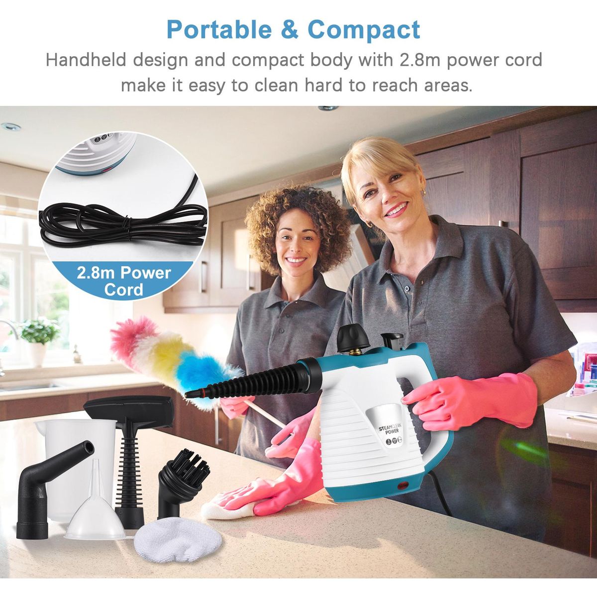Handheld Steam Cleaner 1050W High Temperature Pressurized Steam Cleaning Tool with 9PCS Accessory Portable Multifunction Steamer for Kitchen Sofa Bathroom Car Window