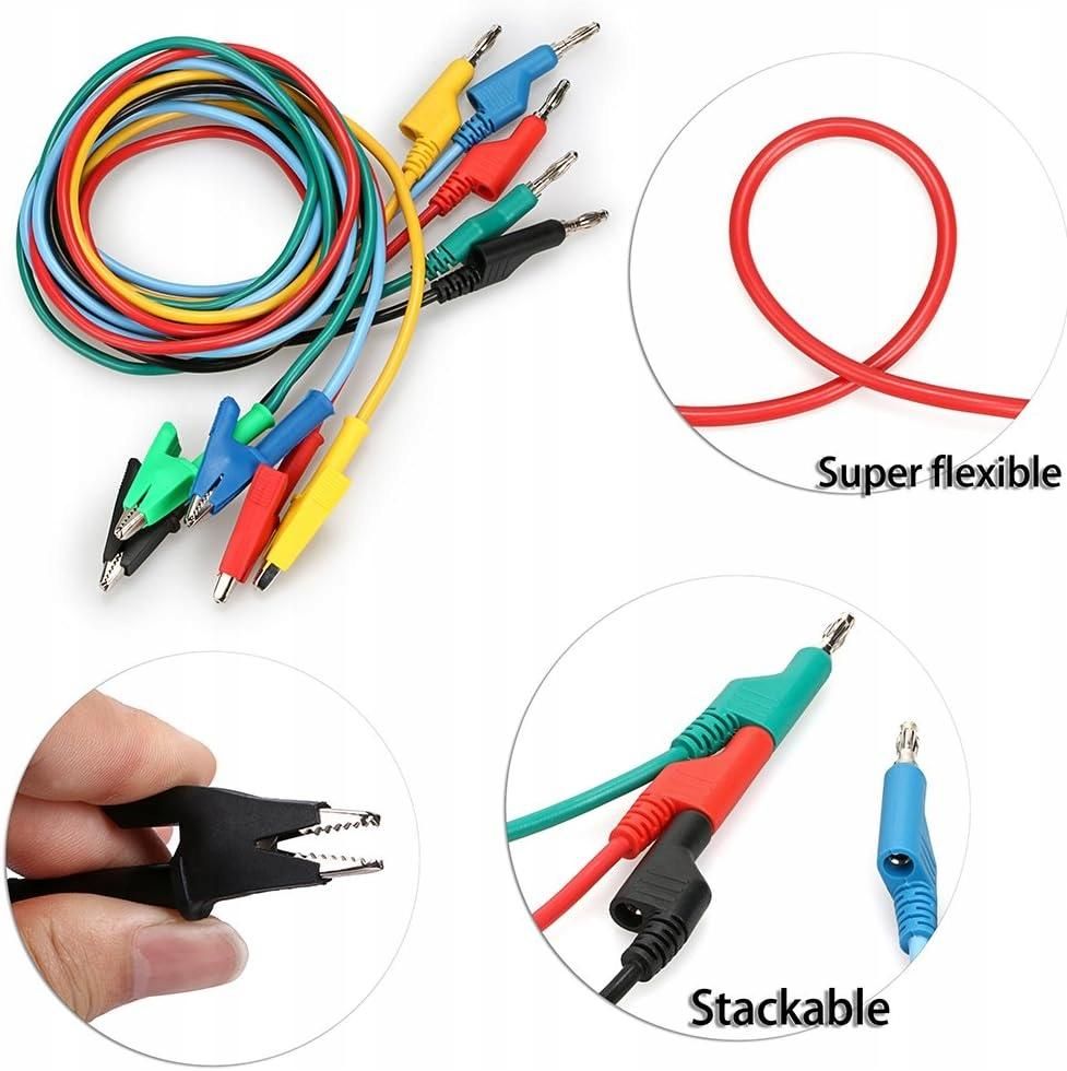 Multimeter Banana Plug to Alligator Clip Test Probe 5PCS 4mm Probe Lead Cable 1M