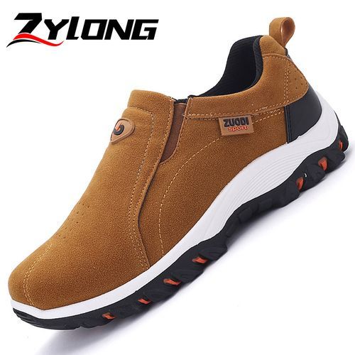 High-quality Men Hiking Shoes Big Size 39-48 Suede Leather Slip On Sneakers Anti-Slip Outdoor Trekking Travel Footwear Mountain Shoes Brown