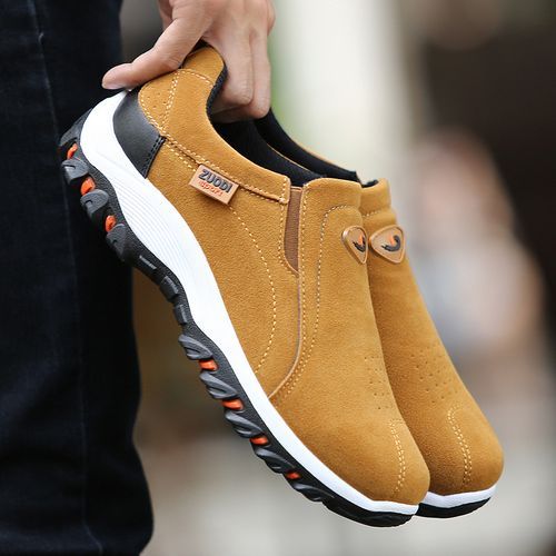 High-quality Men Hiking Shoes Big Size 39-48 Suede Leather Slip On Sneakers Anti-Slip Outdoor Trekking Travel Footwear Mountain Shoes Brown