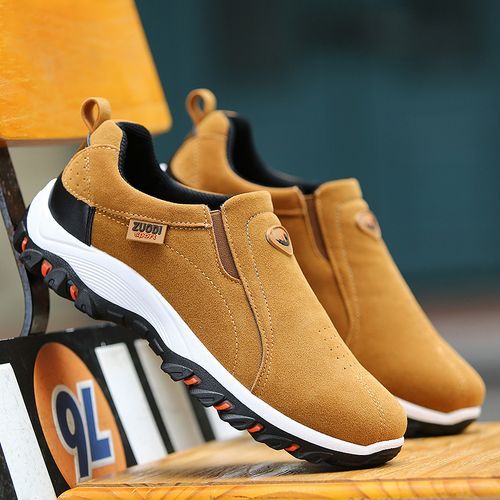High-quality Men Hiking Shoes Big Size 39-48 Suede Leather Slip On Sneakers Anti-Slip Outdoor Trekking Travel Footwear Mountain Shoes Brown