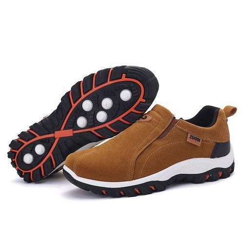 High-quality Men Hiking Shoes Big Size 39-48 Suede Leather Slip On Sneakers Anti-Slip Outdoor Trekking Travel Footwear Mountain Shoes Brown