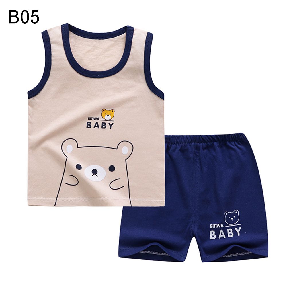Cartoon Bear Monkey Kids Breathable Cotton O Neck-B05