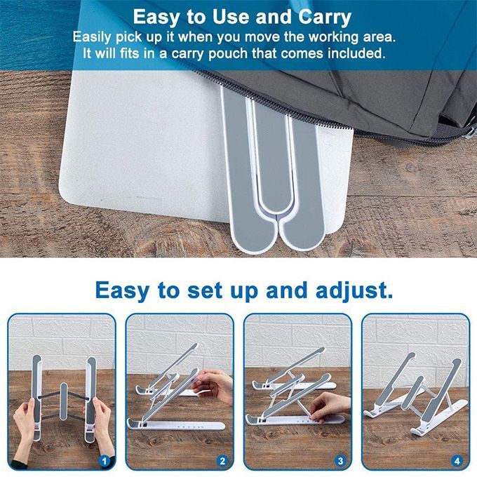 Plastic Foldable Adjustable Stand Holder For Laptop White