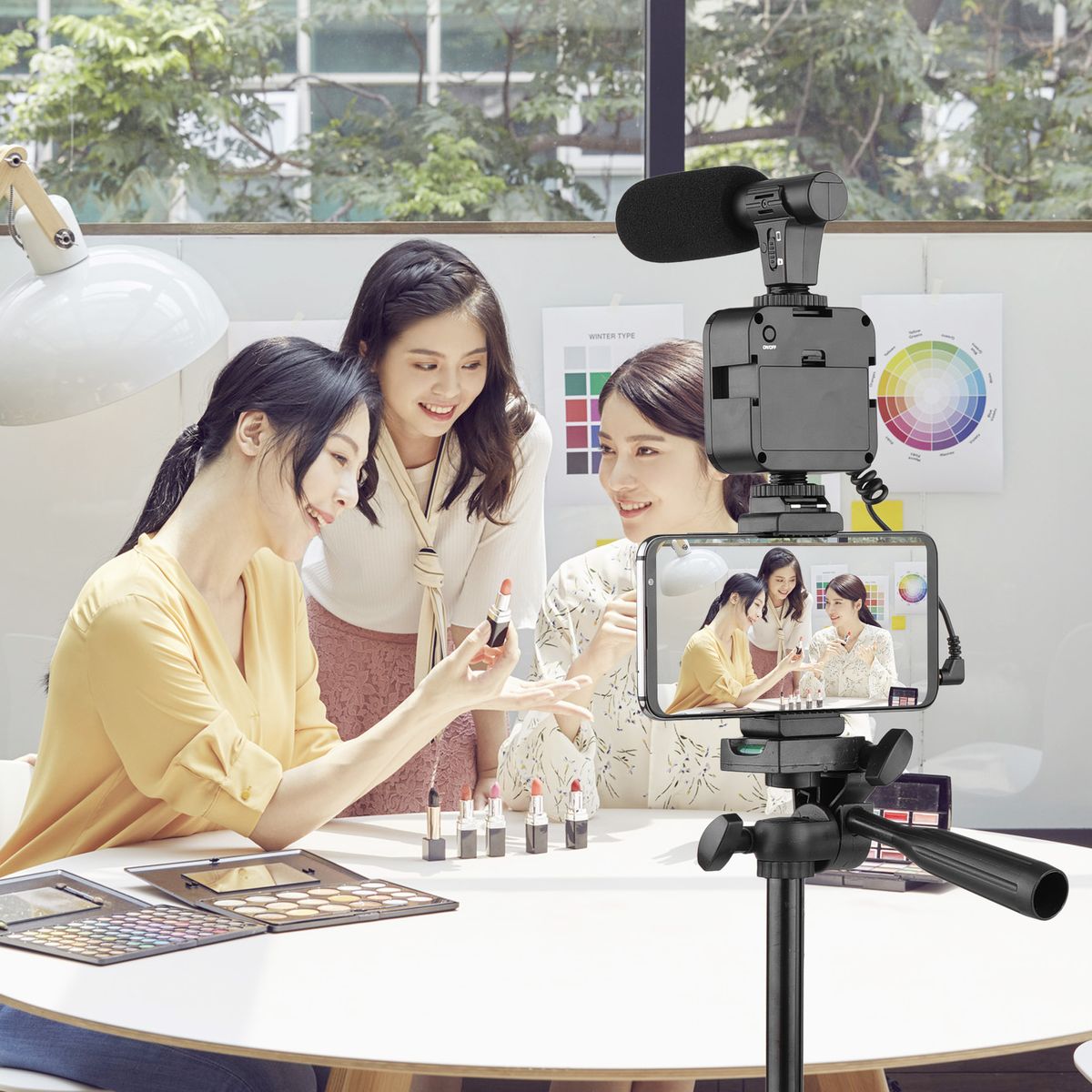 Phone Vlog Video Kit With Tripod Microphone LED Light Remote