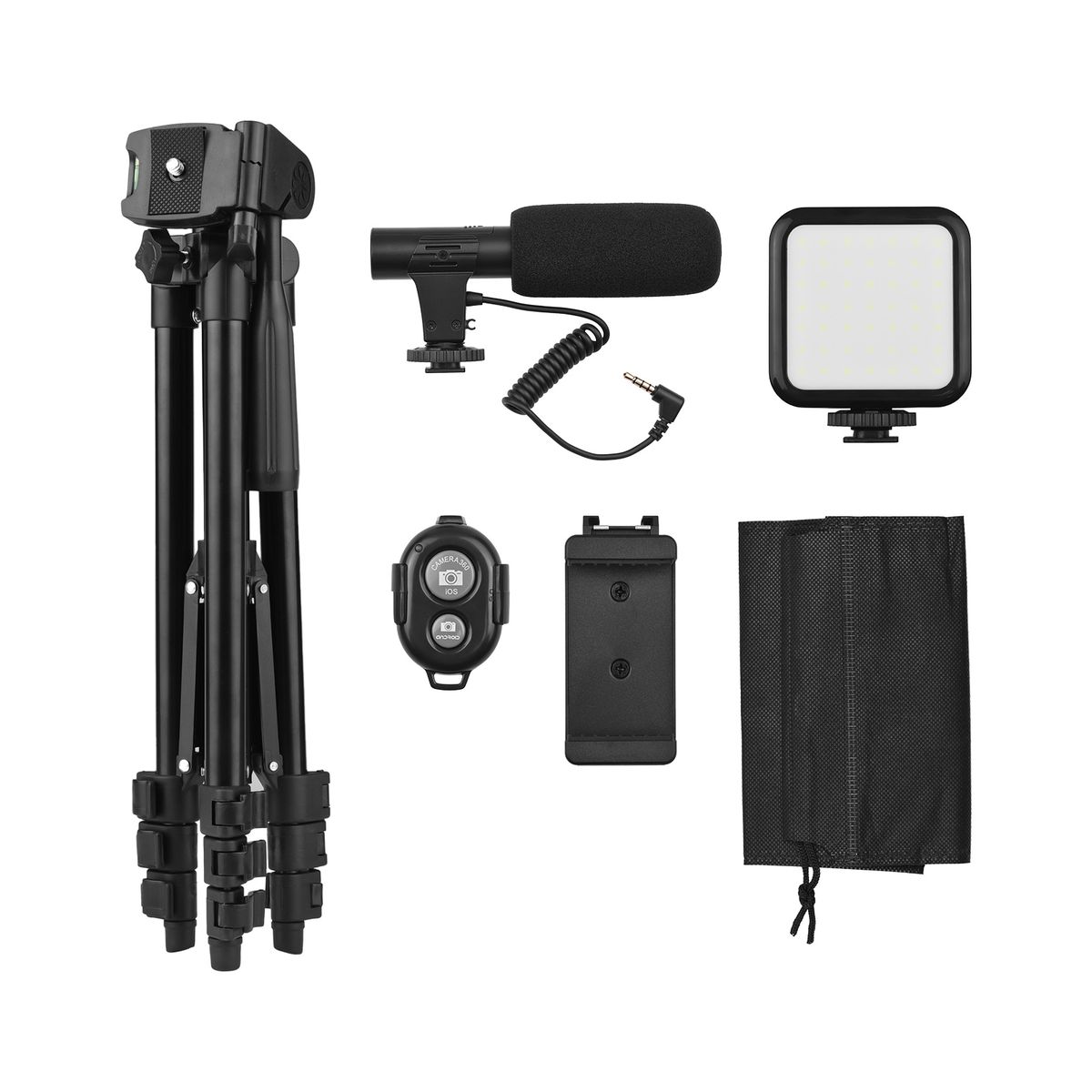 Phone Vlog Video Kit With Tripod Microphone LED Light Remote