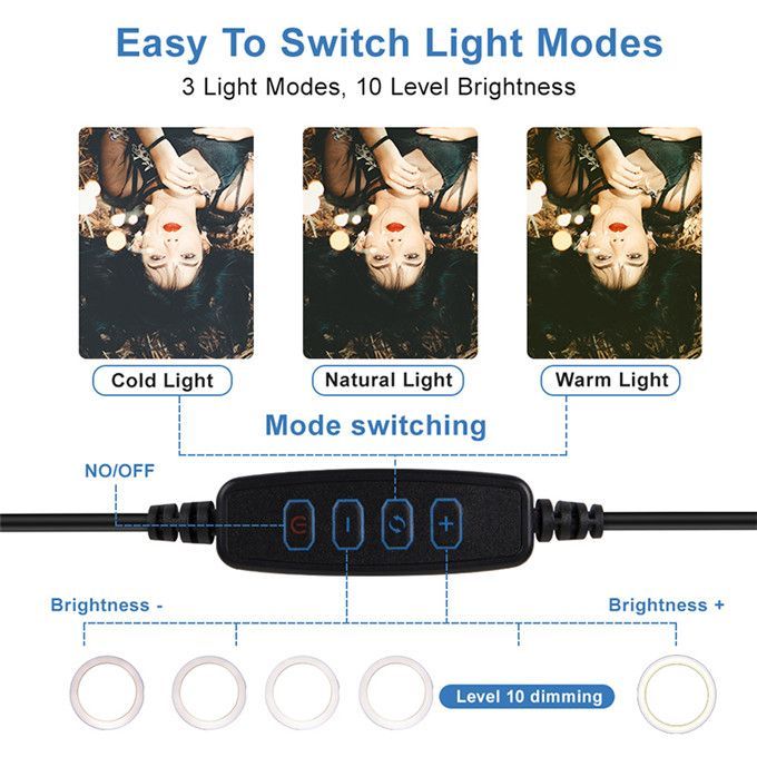 10" LED Selfie Ring Fill Light Dimmable For Video, Makeup