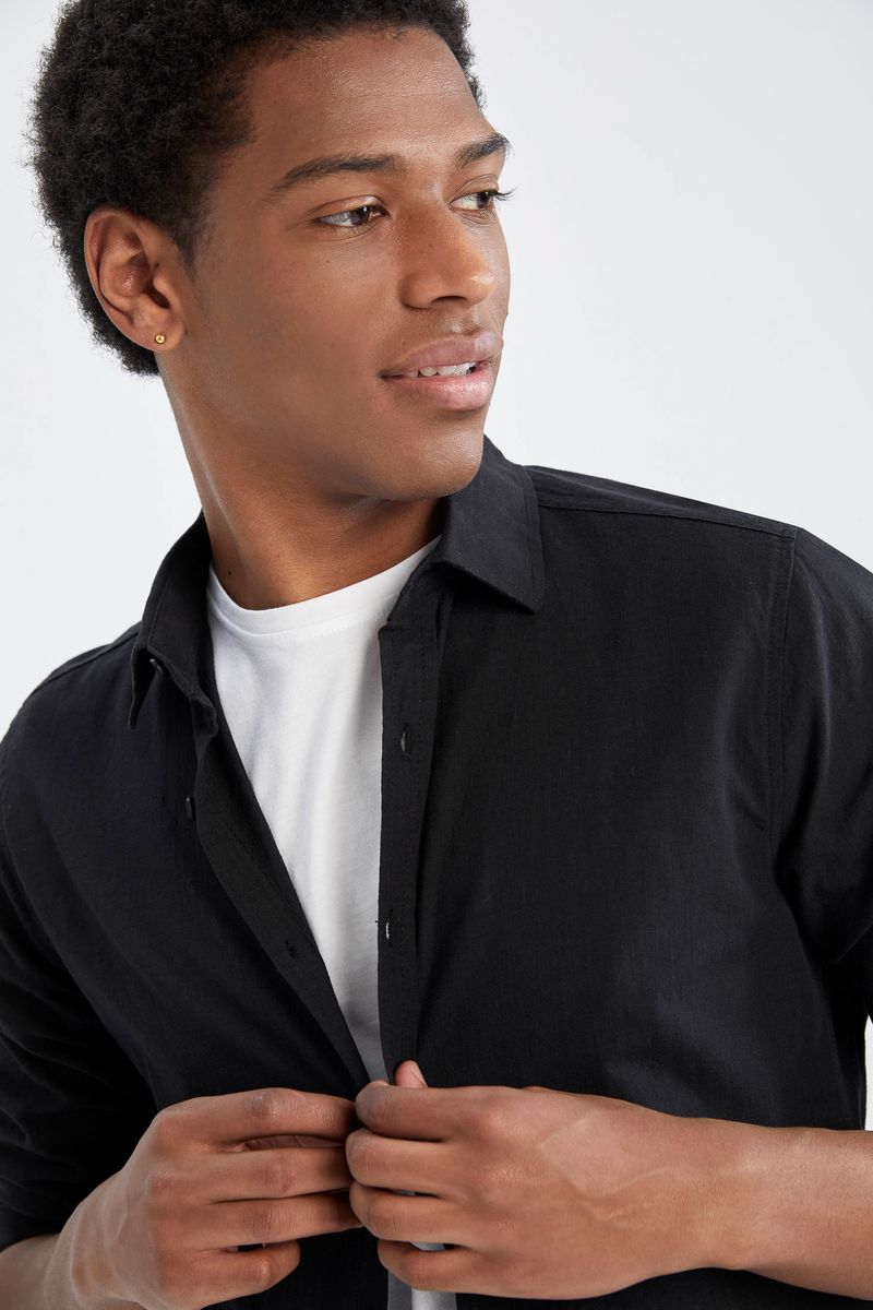 Man Slim Fit Woven Shirt -Black