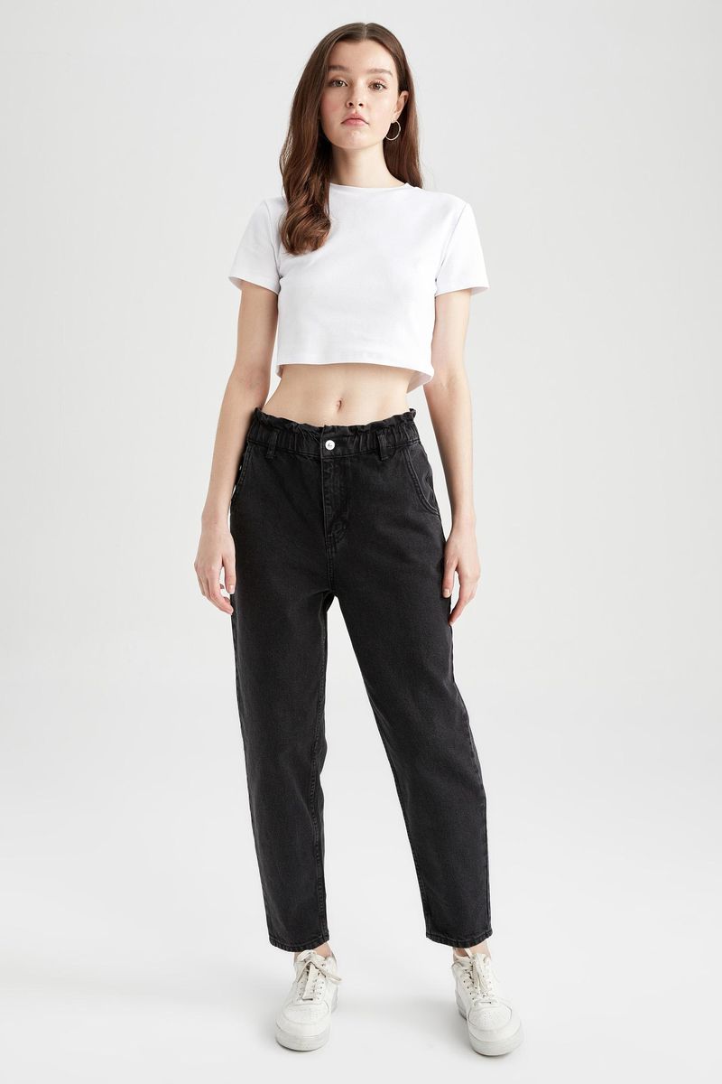 Woman Paperbag Denim Trousers - Anthracite