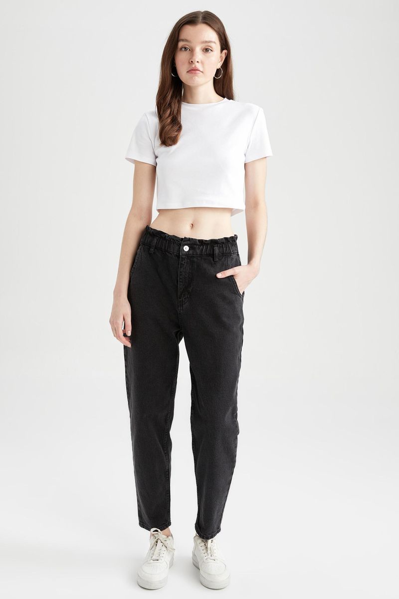 Woman Paperbag Denim Trousers - Anthracite