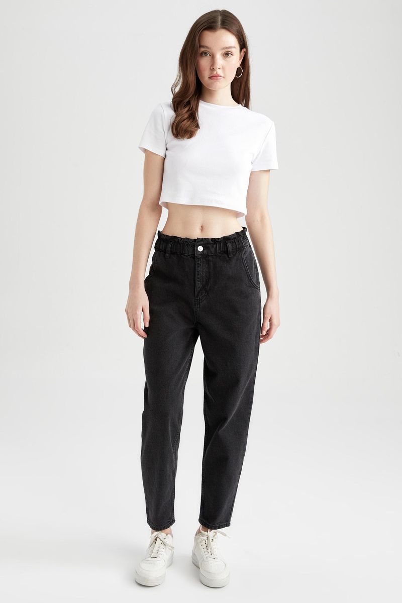 Woman Paperbag Denim Trousers - Anthracite