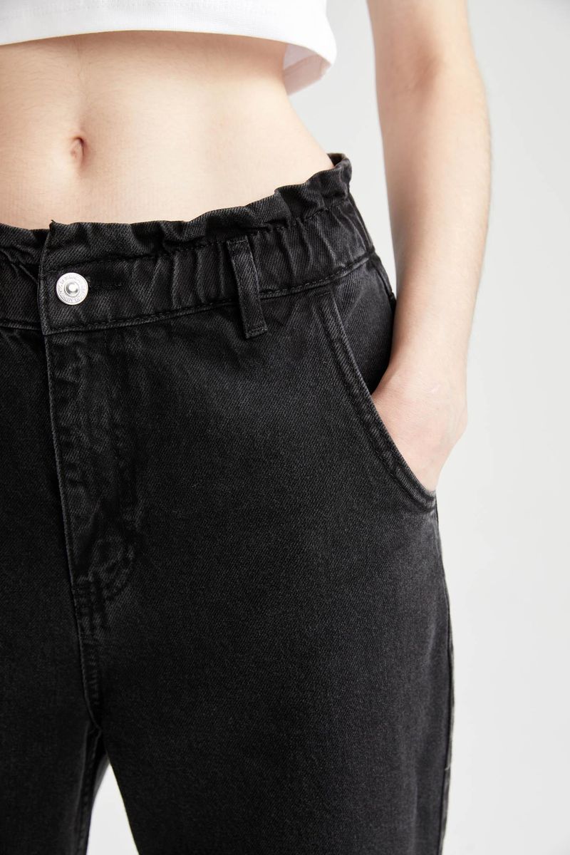 Woman Paperbag Denim Trousers - Anthracite